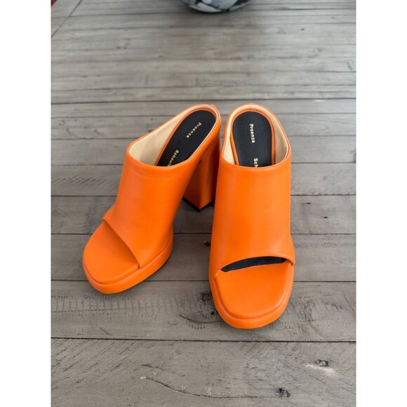 PROENZA SCHOULER Forma 110mm Platform Sandals Orange Leather Mules Size 36 - Picture 5 of 10
